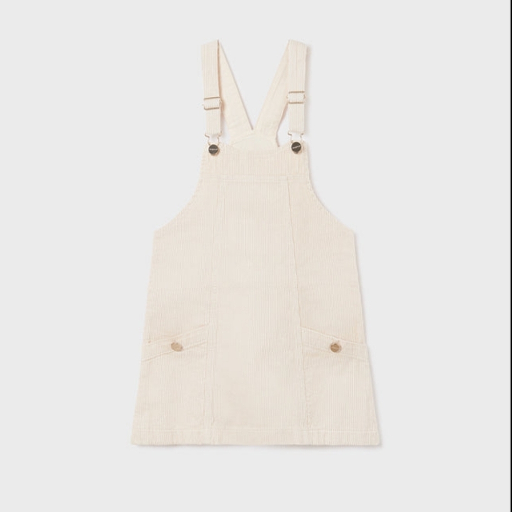 Kids Cream Corduroy Overall Pinafore Dress